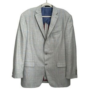 Westport Black Windowpane Grey/Blue 2 Button Wool/Silk Unlined Sports coat 44XL